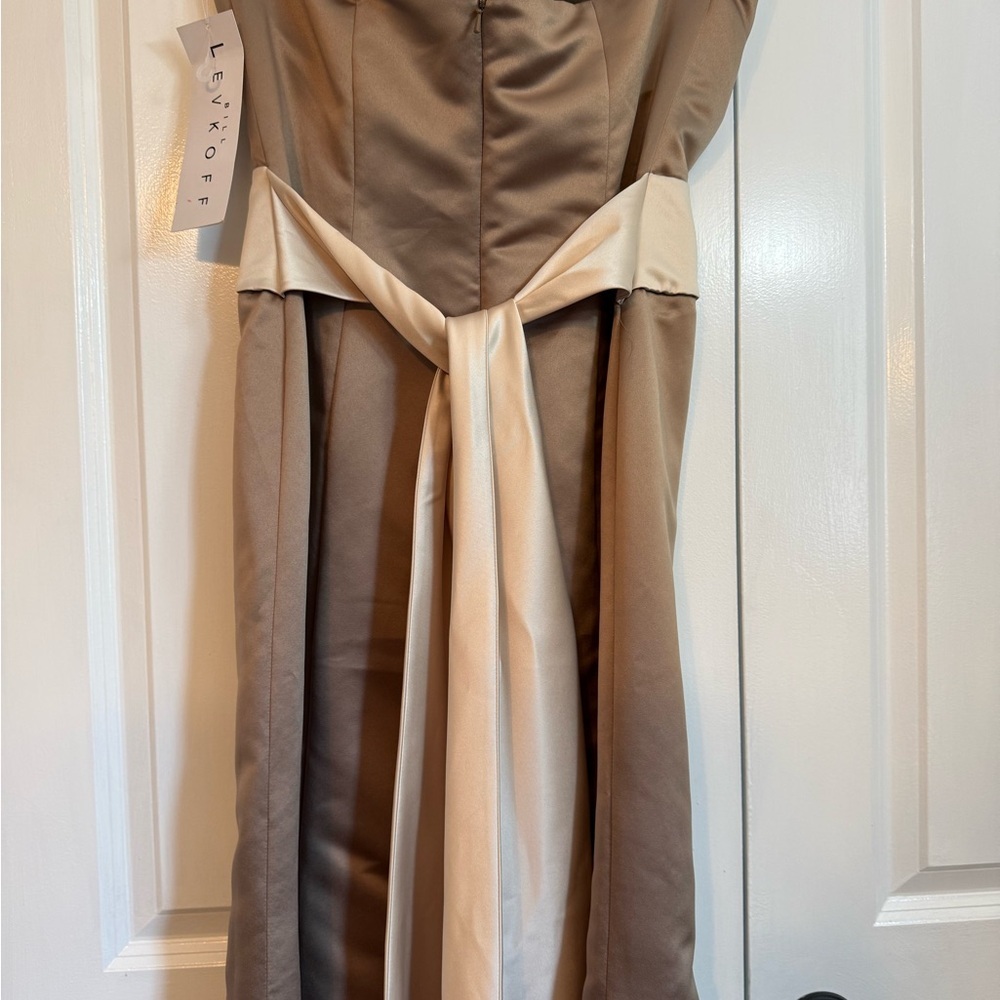 NWT Bill Levkoff Strapless Satin Bridesmaid Dress in Tan and Cream - Picture 6 of 6